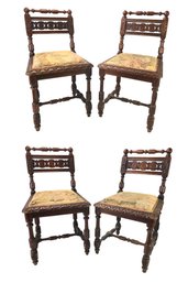 Antique Carved Walnut Dining Chairs (Set Of 4) - #FF