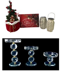 Faceted Crystal Candle Holders, Mikasa Christmas Story Platter, Mini Christmas Tree & More - #S13-4