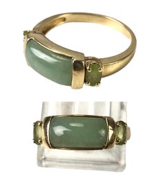 14K Yellow Gold Jade & Peridot Ring, Size 8-1/2 - #JC-B