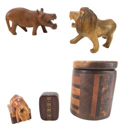 Inlaid Wood Boxes & Hand Carved Wood Animal Figurines - #S16-1