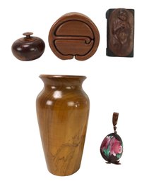 Richard Rothbard Teak Puzzle Box, Turned Wood Vase, Burlwood Box & More - #S14-3