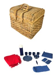 Picnic Time Double Handle Wicker Picnic Basket, Faribo Wool Blanket & More - #S16-5