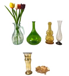 Carnival Glass Candy Dish, Nello Gori Violin Bottle, Glass Vases, Wooden Tulips & More - #S8-2
