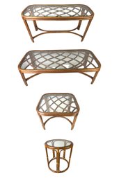 Mid-Century Bamboo & Rattan Coffee Table, Console Table & End Table Set - #FF