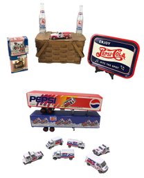 Pepsi Cola Ornaments, Toy Cars & Trucks, Fiesta Bowl Bottles, Serving Tray & Basketville Basket - #S19-2