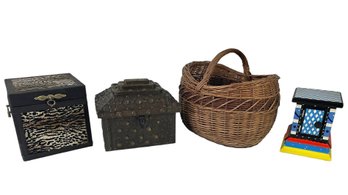Collection Of Decorative Boxes & Gathering Basket - #S14-1