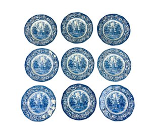 Vintage Staffordshire Liberty Blue Independence Hall Dinner Plates (Set Of 9) - #S10-2