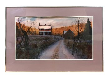 Country Farmhouse Watercolor Painting, Signed RL Price - #SW-5