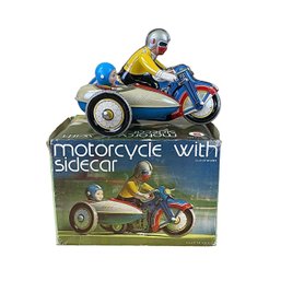 Motorcycle With Sidecar Windup Tin Toy By Clockwork With Original Box - #FS-3