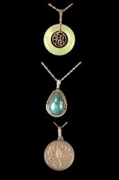 Sterling Silver Necklaces With Turquoise, Chinese Jade & Sterling Scorpio Zodiac Pendants - #JC-R