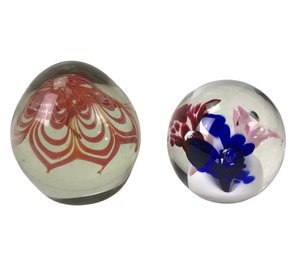 Vintage Hand Blown Glass Floral & Abstract Paperweights - #FS-5