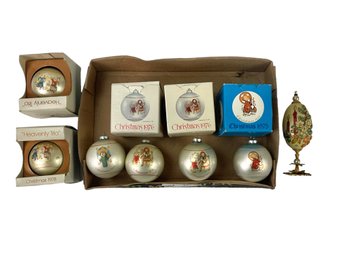 Vintage 1970s Schmid Bros. Christmas Ball Ornaments & Hand Decorated Holiday Goose Egg - #S1-1