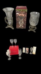 Lead Crystal Vases With Silver Plated Stands, Mikasa Wine Stopper, Wine Glasses & More - #S6-1