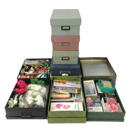 Collection Of Storage Boxes, Greeting Card Assortment, Ribbon & Craft Supplies - #S14-1