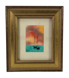 Signed Sailboat Sunset Watercolor Painting, Framed - #RBW-W