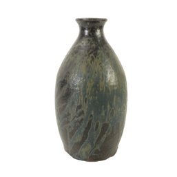 Mid-Century Ceramic Studio Pottery Vase (Black With Blue & Green Drip Glaze) - #S10-2