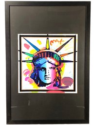 Signed Peter Max 'Liberty Head VII' Acrylic Mixed Media (Includes COA) - S12-F