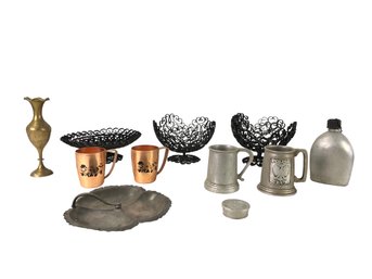 Vintage Singing Quartet Copper Mugs, Pewter Beer Steins, Etched Brass Vase & More - #S18-3