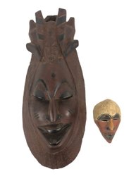 Vintage Carved Wood African Ceremonial Mask & Hand Painted Carved Wood Tribal Mask - #S13-1