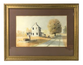 1967 Farmhouse Landscape Watercolor Painting, Signed - #S13-F