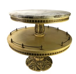 Marble Top Round 2-Tier Carved Wood Table - #FF