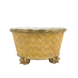 Vintage San Marco Basket Weave Ceramic Planter With Frog Feet (Made In Italy) - #S10-2