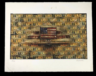 Signed US American Flag / Currency Giclee Print, Limited Edition No. 5/100 - #S28-3