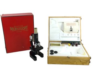 Vintage Monolux 1200X Microscope Set With Wood Case, Made In Japan - #S16-3