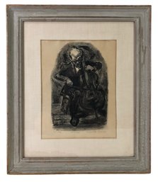 1939 Signed Lithograph, 'Cellist' By Manuel Bromberg - #SW-8-W