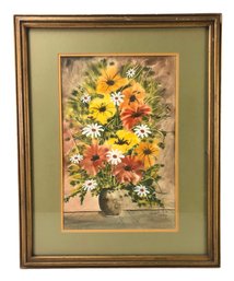 Signed George Lambe Still Life Flower Bouquet Watercolor Painting, Framed - #RBW-W
