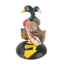 Hand Painted Carved Wood Mallard Duck Statue - #S1-5