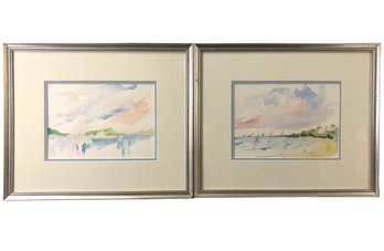 Coastal Landscape Watercolor Paintings, Signed - #A1