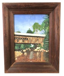 'Old Covered Bridge' Impressionist Oil On Board Painting, Signed - #R1