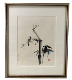 'Bamboo & Sparrows' Framed Art Print, Signed C. Kano - #A8
