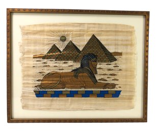 'The Sphinx & The Three Pyramids' Egyptian Papyrus Painting, Framed - #R2