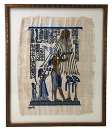 'The Sacred Sun Ritual' Egyptian Papyrus Painting, Framed - #R2