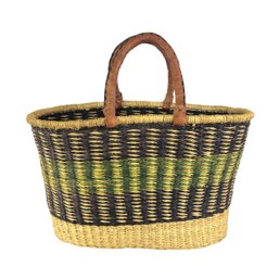 Handwoven Blue & Green Striped Market Basket - #S23-5