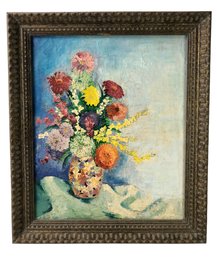 Mid-Century Floral Still Life Oil On Canvas Painting - #SW-8