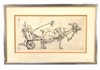 1964 Signed Mordecai Moreh Limited Edition Etching, No. 6/25, 'A Child On A Goat Cart' - #A2