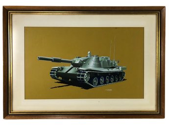 Military Battle Tank Mixed Media Illustration Painting On Board, Signed R. Terrell - #SW-7