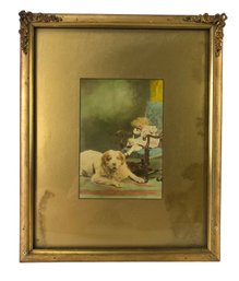 Antique Hand Colored Photograph, Napping Child With Guard Dog - #A1
