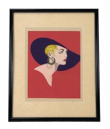 Signed 'Lady In Red' Watercolor Painting, Framed - #A5