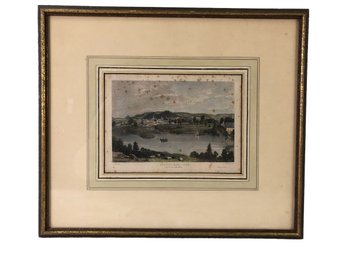 Framed Antique Hand Colored Engraving, 'Birmingham, CT' (Now Derby, CT) - #A1