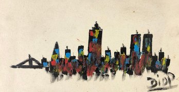 N.Y.C. Manhattan Skyline Abstract Oil On Canvas Painting, Signed Diop - #S13-3