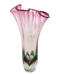 Lead Crystal Pink & Green Handkerchief Vase - #S8-2