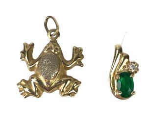 10K Yellow Gold Emerald Pendant & 14K Frog Pendant - #JC-B
