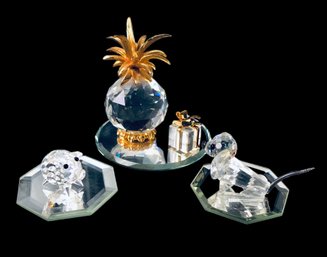 Swarovski Crystal Trimlite Pineapple, Piglet Figurine, Dachshund Figurine & Present Figurine - #S11-5