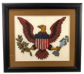 The Great Seal Of The United States American Bald Eagle Crewel Embroidery, Framed - #C1
