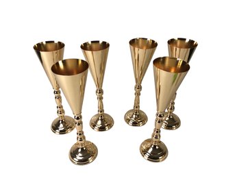 Collection Of Gold Tone Metal Flower Vases (Set Of 6) - #S11-6