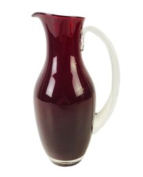 Vintage Hand Blown Ruby Glass Pitcher With Applied Handle - #S8-2